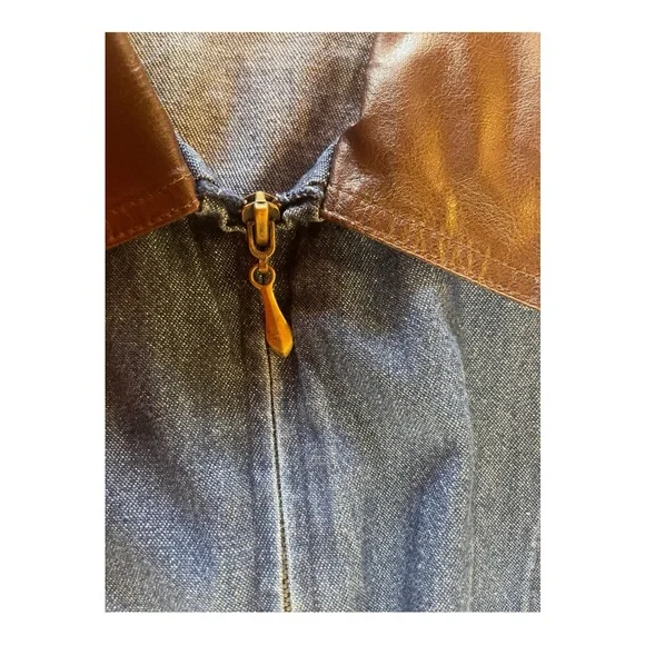 Graff Vintage Denim Vest w/ Leather Trim Collar & Pockets - Picture 4 of 11